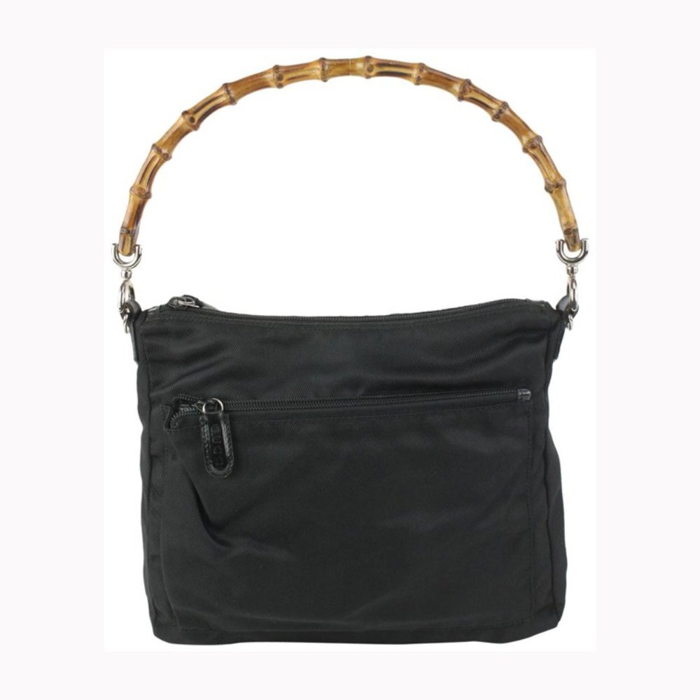 Gucci Black Nylon Bamboo Zip Hobo 913gk25